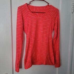 Athleta orange pink space dye striped long sleeve shirt top fitted xxs sports
